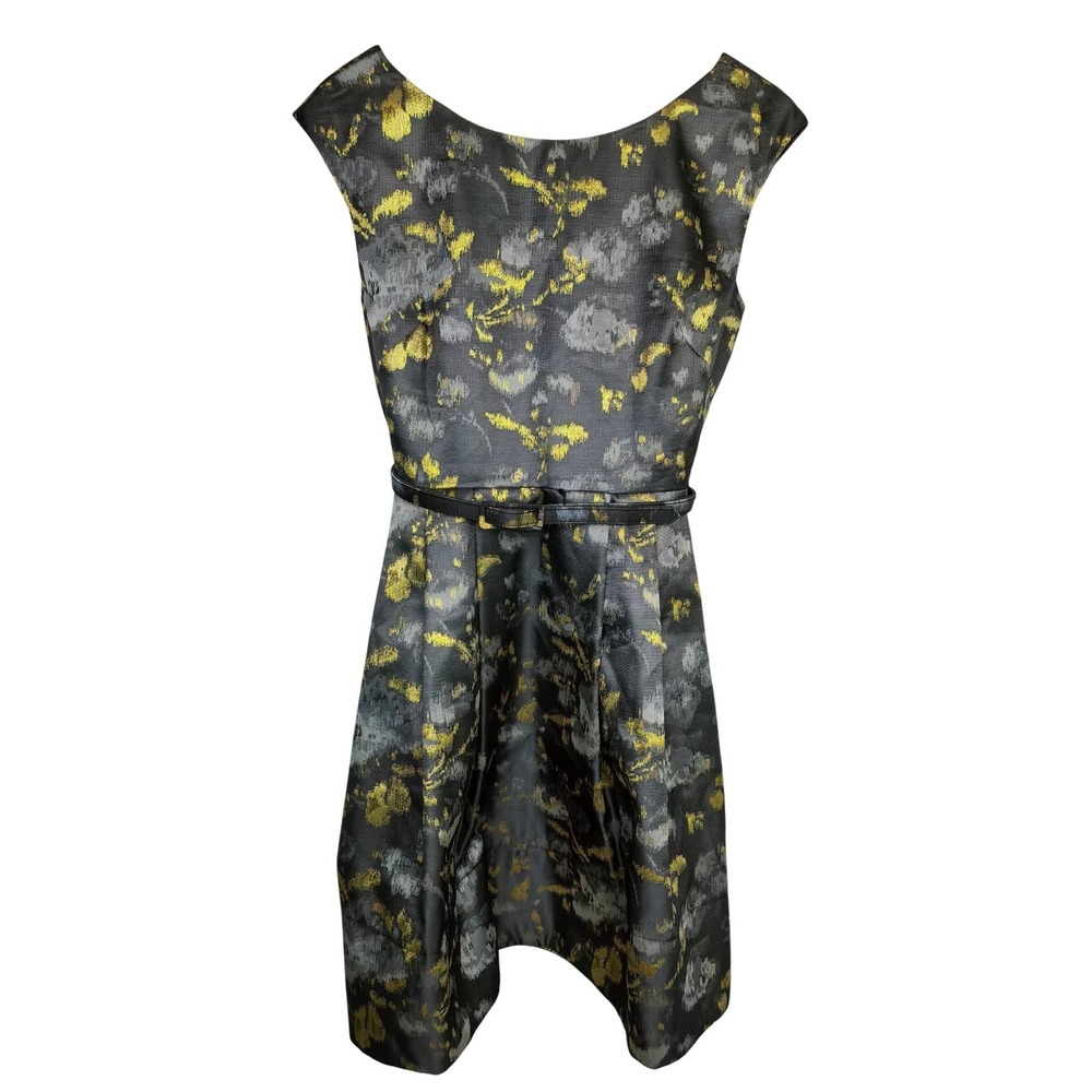 Eliza J Women's Metallic Floral Jacquard Cocktail Dress Gold Silver Size 4